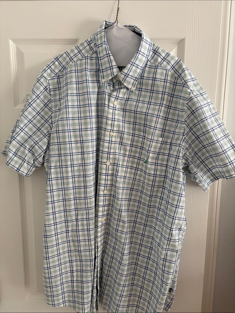Nautica Short-Sleeve Plaid Button-Down Shirt - White, Blue, Green